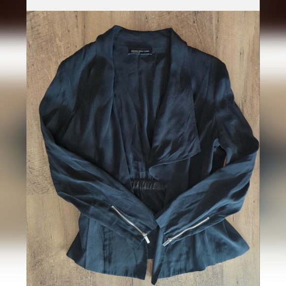 Jones New York Satin Open-Front Blazer Jacket - Vintage Black 90s - Picture 2 of 5